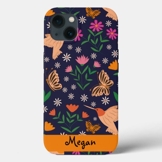 Whimsical Bloemen met kolibries Custom Name Case-Mate iPhone Case (Achterkant)