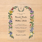 Whimsical Bloemen monogram trouwboog Acryl Uitnodigingen (Voorkant)