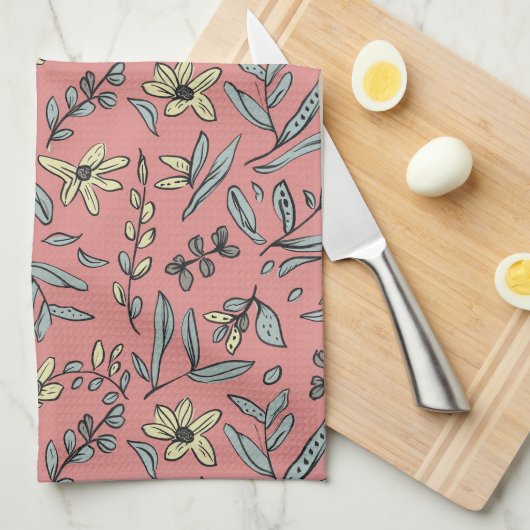 Whimsical Bloemen op Blush Keuken Handdoek (Quarter Fold)