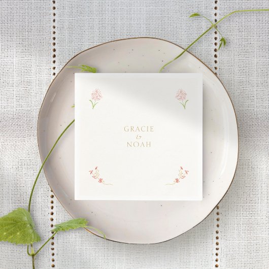 Whimsical Bloemen Roze & Ivoor Bloemen Huwelijk Servet