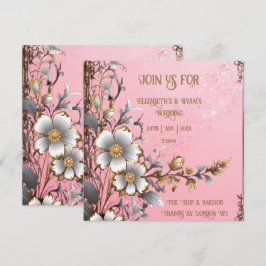 Whimsical Bloemen Roze Romantische Trouw Uitnodigi Save The Date