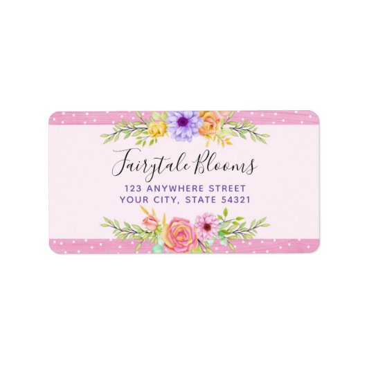 Whimsical Bloemen Rozen & Rustiek Roze Hout Adres Etiket (Voorkant)