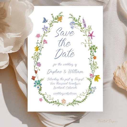 Whimsical Bloemen Save the Date Kaart