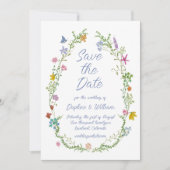 Whimsical Bloemen Save the Date Kaart (Voorkant)