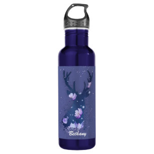 Whimsical Bloemen Stag Paarse Verf Splatter Waterfles