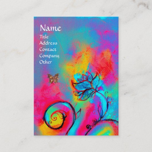 WHIMSICAL BLOEMEN & VLINDERS blauw roze geel Visitekaartje (Voorkant)