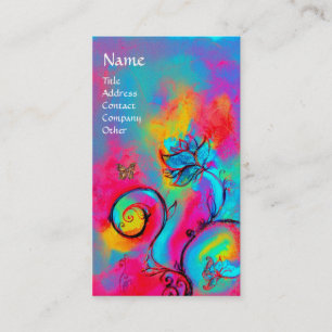 WHIMSICAL BLOEMEN & VLINDERS blauw roze geel Visitekaartje