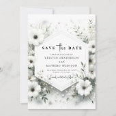 Whimsical Bloemen Witte Bloemen Huwelijk Save The Date (Voorkant)