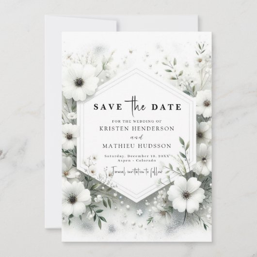 Whimsical Bloemen Witte Bloemen Huwelijk Save The Date (Voorkant)