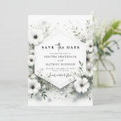 Whimsical Bloemen Witte Bloemen Huwelijk Save The Date (Staand voorkant)