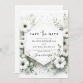 Whimsical Bloemen Witte Bloemen Huwelijk Save The Date (Voorkant / Achterkant)