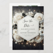 Whimsical Bloemen Witte Rozen bruiloft Save The Date (Voorkant / Achterkant)