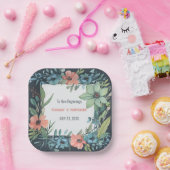 Whimsical Bloemen Zalm Blauw Groen Bruiloft Papieren Bordje (Feest)