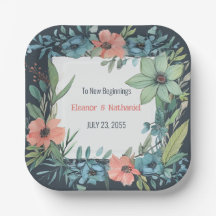 Whimsical Bloemen Zalm Blauw Groen Bruiloft