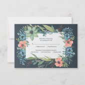 Whimsical Bloemen Zalm Blauw Groen Bruiloft RSVP Kaartje (Voorkant)