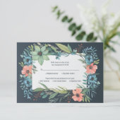 Whimsical Bloemen Zalm Blauw Groen Bruiloft RSVP Kaartje (Staand voorkant)