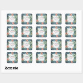 Whimsical Bloemen Zalm Blauw Groen Bruiloft Vierkante Sticker (Vel)