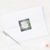 Whimsical Bloemen Zalm Blauw Groen Bruiloft Vierkante Sticker (Envelop)