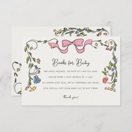 Whimsical Bloemenboeken voor Baby Invite Insert Informatiekaartje (Voorkant / Achterkant)