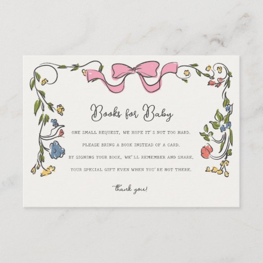 Whimsical Bloemenboeken voor Baby Invite Insert Informatiekaartje (Voorkant)