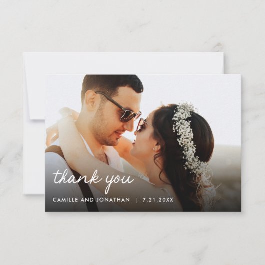 Whimsical Bloemenbruiloft foto dank u kaart (Voorkant)