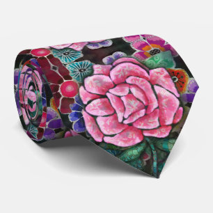 Whimsical Bloemendecor Roze Roos Art Nouveau Botan Stropdas