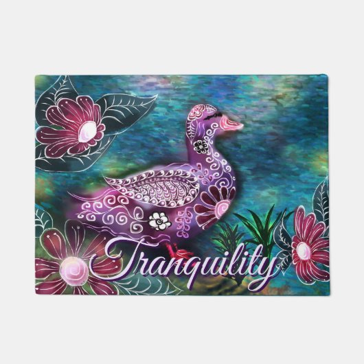 Whimsical Bloemendek Eend Paars Turquoise Persoonl Deurmat (Voorkant)