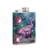 Whimsical Bloemendeken Paars Turquoise Persoonlijk Heupfles (Rechts)