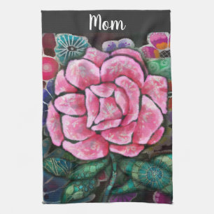 Whimsical Bloemendessin Roze Roos Art Nouveau Bota Theedoek