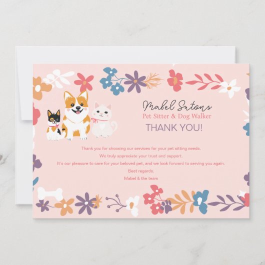 Whimsical bloemenhuisdier oppas hond walker busine bedankkaart (Voorkant)