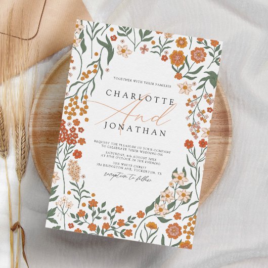 Whimsical Bloemenkrans Kleurrijke Bruiloft Kaart