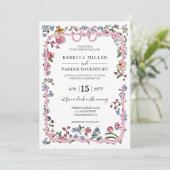 Whimsical bloemenlente modern Bruiloft elegant Kaart (Staand voorkant)