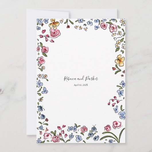 Whimsical bloemenlente moderne bruiloft QR Code Kaart (Achterkant)