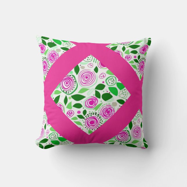 Whimsical bloemenpatroon heet roze kussen (Voorkant)