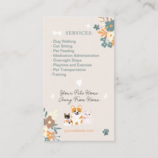 Whimsical bloemenschattig boho huisdier oppas hond visitekaartje (Achterkant)