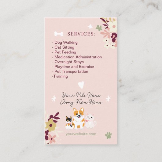 Whimsical bloemenschattig classy huisdier oppas ho visitekaartje (Achterkant)