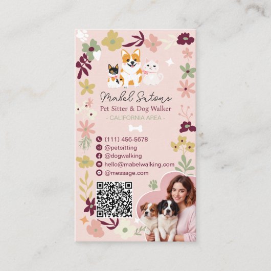 Whimsical bloemenschattig classy huisdier oppas ho visitekaartje (Voorkant)