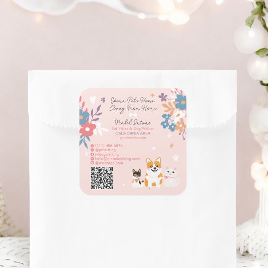 Whimsical bloemenschattig pastel huisdier oppas ho vierkante sticker