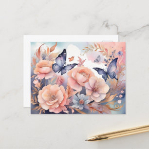 Whimsical bloemenvlinders speels design briefkaart