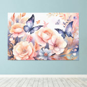 Whimsical bloemenvlinders speels design canvas afdruk (Insitu (Houten vloer))