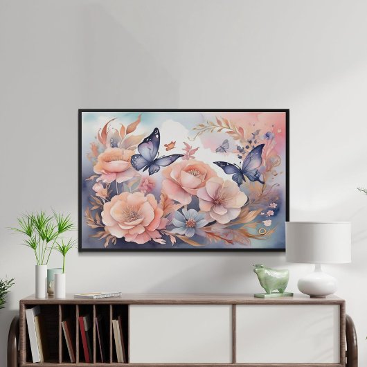 Whimsical bloemenvlinders speels design poster