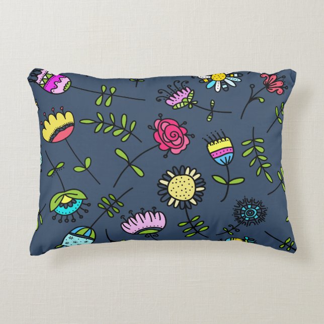 Whimsical Bloemmotief Kunstontwerp Accent Kussen (Voorkant)