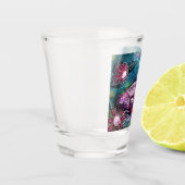 Whimsical Bloemrijke Eend Paars Turquoise Persoonl Shot Glas (Links)