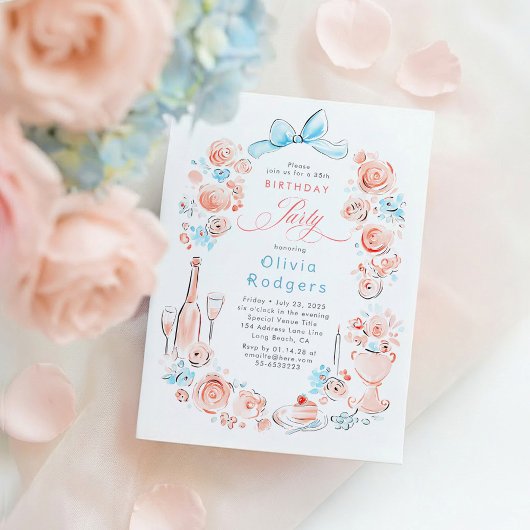Whimsical Bloemrijke Handgetekende Coquette Strik Kaart