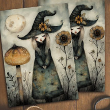 Whimsical Bloemrijke Heks Halloween Decoupage