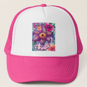 Whimsical bloemschilderij in teal, gepersonaliseer trucker pet