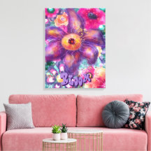 Whimsical bloemschilderij in turquoise, gepersonal