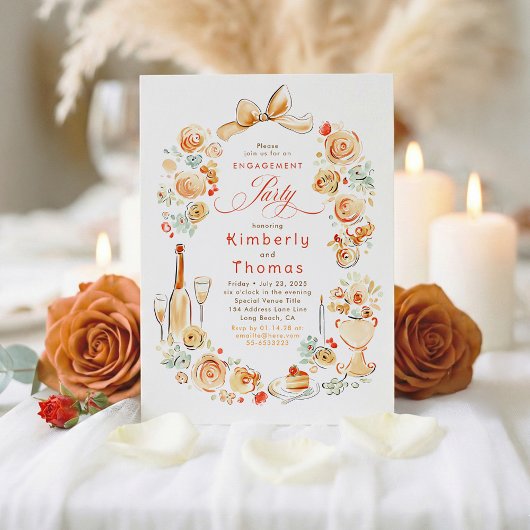 Whimsical Bloemstuk Handgetekend Herfst Verlovings Kaart