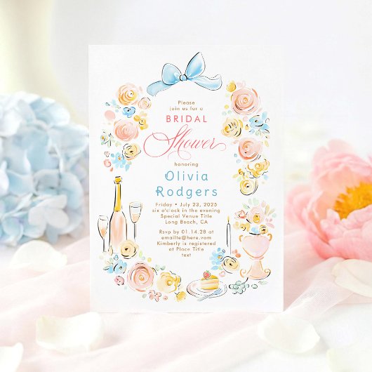 Whimsical bloemstuk handgetekende chic lint bruids kaart