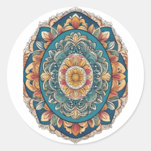 Whimsical Bloom Mandala – Natuur geïnspireerd Ronde Sticker